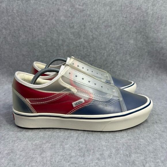 Vans Womens Shoes Size 8.5 Rare ComfyCush Slip On Skool Blue Red Canvas Sneakers - Picture 4 of 9